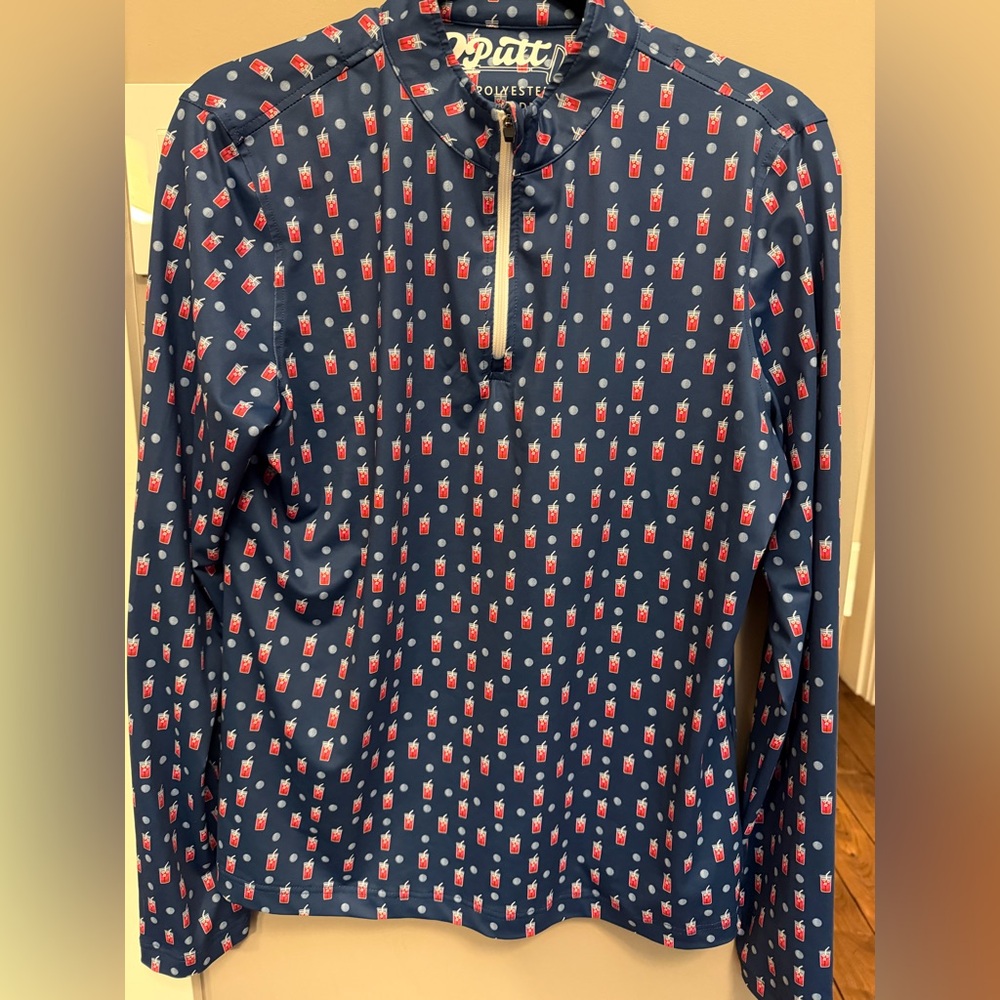 Navy Blue Patterned Quarter-Zip Golf Pullover